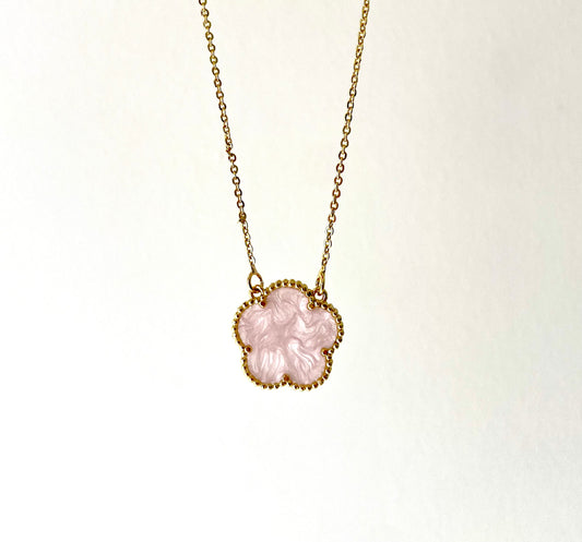 Collar de trébol con colgante (2 lados) - tallo - chapado en rosa - chapado en oro